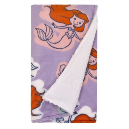 NoJo Disney The Little Mermaid Orange, Lavender, Aqua and White Ariel Super Soft Cuddly Plush Baby Blanket