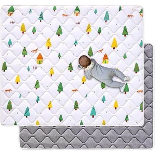 Odorless Premium Foam Baby Play Mat 50" x 50", Soft Microfiber Fabric Crawling Mat for Floor- Comfortable and Hypoallergenic, Non-Slip Cushioned Floor Playpen mat for Infants,Babies,Toddlers