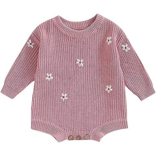 Mubineo Baby Girl Winter Clothes Cute Flower Romper Sweater Jumpsuit Pullover Long Sleeve Knit Newborn Infant Sweaters