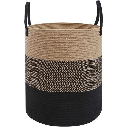 70L Woven Laundry Basket, Large Clothes Hamper with Handles- Jute