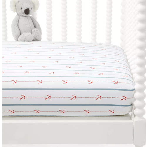 Borderline Stripe Crib Sheet-Coastal Blue/Lobster