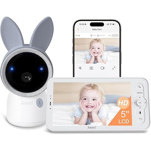 ARENTI Baby Monitor A4 Kit, 2.5K 5G WiFi, 360-Color RGB Night Light,SD Slot