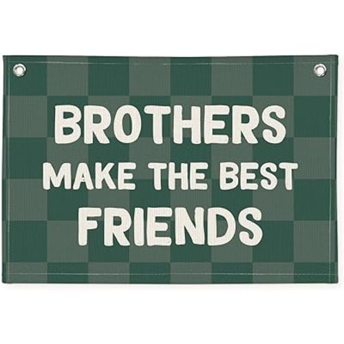 Brothers Make The Best Friends Banner - Checked Green