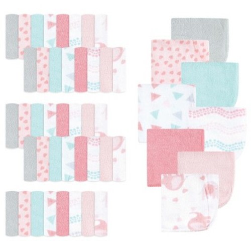 Luvable Friends Infant Girl Poly Rich Washcloths, Girl Basic Elephant, One Size
