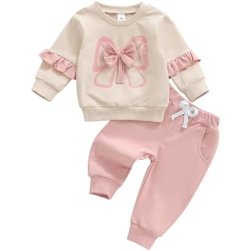 Mubineo Toddler Baby Girl Clothes Bowknot Sweatshirt Outfits Fall Winter Long Sleeve Tops Pant Outfit Sweatsuit Set