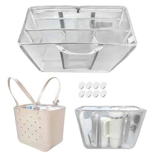 XYFuuee Beach Bag Organizer Inserts for Large Simple Modern Bag Accessories, with 8 Removable Metal Fasteners, Lightweight Mesh Insert Divider Pouch, Organizing Rubber Tote, Save Space, Gray