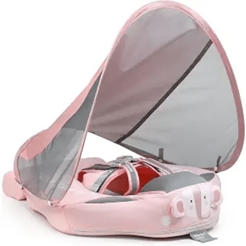 Mambobaby Baby Swim Float with Canopy & Tail Infant Pool Float Non-Inflatable Toddler Swim Float with Skin-Friendly Material for 3-24 Months Baby Boys Grils Elephant Pink