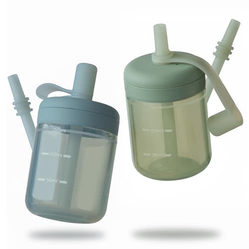 Moonkie Baby Training Cup Silicone Straw Cup | BPA-Free Drop-Proof Sippy Cups for Infants Toddlers and Kids 6 Months+ | 5 oz, 2pack, A-Sage/Ether, DX-BTC-01