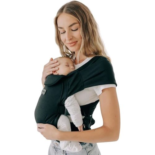 Tushbaby Pearl Wrap Baby Carrier for Newborns 8–20 lbs, Hands-Free Ergonomic Infant Carrier with Storage, Bottle & Wipe Holder, Adjustable Soft Fabric, Black
