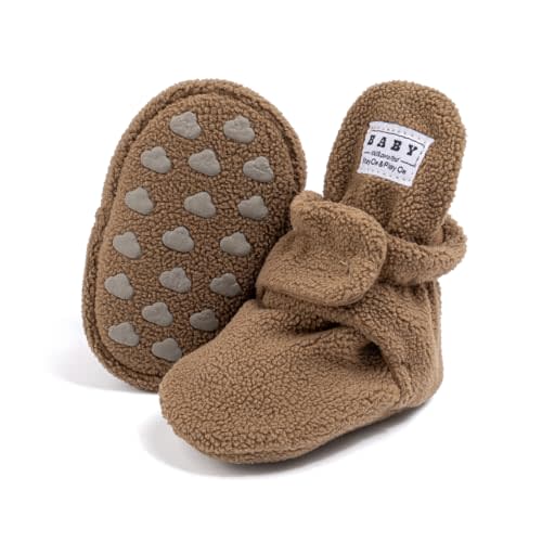 Newborn Baby Boy Girl Soft Fleece Booties Stay On Infant Slippers Socks Shoe Non Skid Gripper Toddler First Walkers Winter Ankle Crib Shoes
