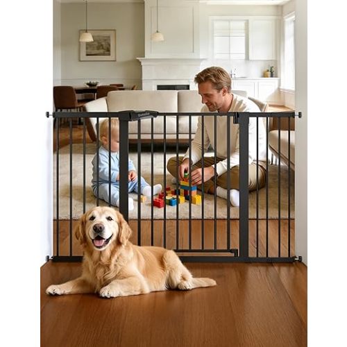 Babelio 36" Tall Baby Gate, PressGuard P7, 29-55" Auto Close Pressure Mounted Dog Gate for Doorways & Hallway, Basics Easy Walk Thru Pet Gate, Extra Wide Metal Child Gate, Black