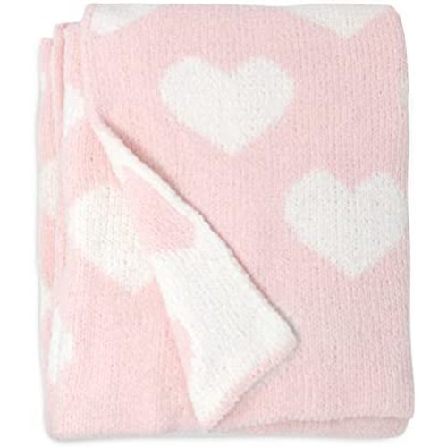 Living Textiles Pink Hearts Chenille Soft Baby Blanket Reversible Premium Cozy Fabric for Best Comfort - for Infant,Toddler,Newborn,Nursery,Girl,Throw,Crib,Stroller,Gift, Pink Hearts 40x30