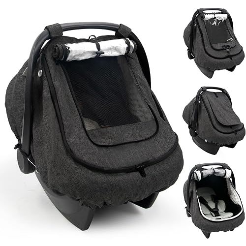 Waterproof Baby Car Seat Cover Canopy for All Weather - Black