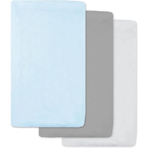 American Baby Company 3 Pack 100% Natural Cotton Fitted Cradle/Bassinet Sheets 36" x 18" - Soft, Breathable & Hypoallergenic Bed Sheets, Blue/Gray/White, Neutral for Boys & Girls