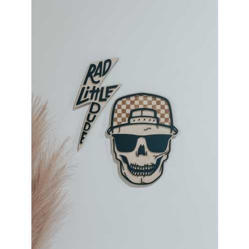 Checker Print Skull | Playroom Decor | Wood Signs | snap back | hat | skull Face | modern | Boy | Rad Dude | Wall Art | Boys Room