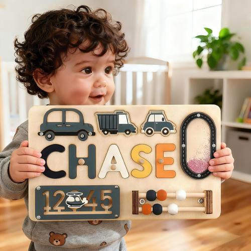 Personalized Name Puzzle, Montessori Wooden Busy Board, Baby Gift