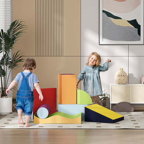 Soozier 7 Piece Climb and Crawl Activity Play Set Soft Secure Foam Playset for Toddler Preschooler Indoor Play Equipment Learning Toys Contemporary