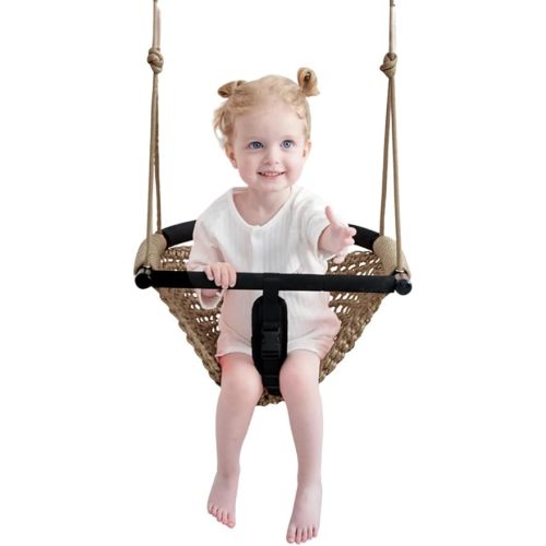 Toddler Swing&2-in-1 Baby Swing - Adjustable Rope Swing Seat for Kids | Indoor & Outdoor Durable Backyard Swing Set for Infants & Toddlers (Light Brown)