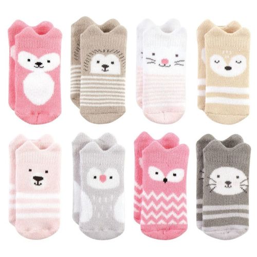 Hudson Baby Infant Girls Cotton Rich Newborn and Terry Socks, Girls Woodland 8-Pack, 0-6 Months