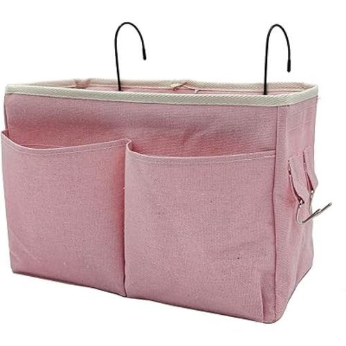 Bedside Caddy Bedside Hanging Storage Basket Multi-Function Organizer Caddy for Bunk and Hospital Beds College Dorms Bed Rails, The Magazine Holders Can be Placed Glasses Books Mobile Phones(Pink)