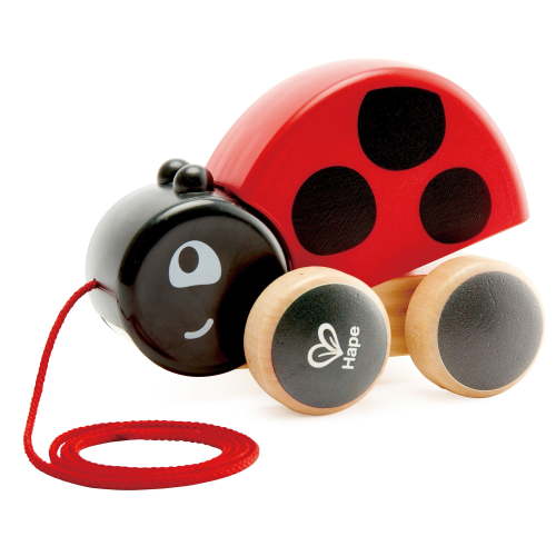 Hape: Pull Along Ladybug - Red & Black, Wooden Toy w/ Moving Wings, Rubber Rimmed Wheels, Push & String Take Along, Baby, Toddler & Kids Ages 1+