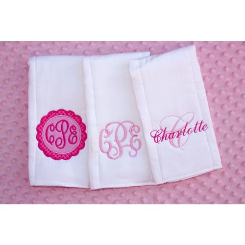 Personalized Embroidered Burp Cloth Set of 3 - monogrammed - baby gift - cloth diaper - Baby  Girl - baby boy