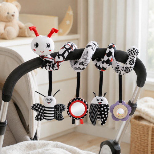 Baby Sensory Spiral Toy | Stroller Rattle Activity Toy | Car Seat Travel Focus Toy | Plush Hanging Pendants | Ages Newborn and Up – BUBINNA