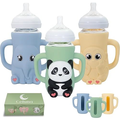 Celuna Silicone Bottle Sleeve for 8oz Philips Avent Natural Glass Bottle | Safari Pack