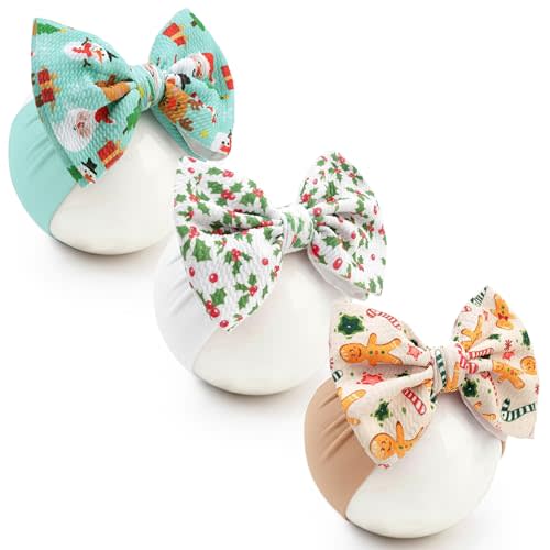Christmas Baby Headbands 3 Pcs Nylon Headbands with Bows for Baby Girl Hair Accessories for Newborns, Infants, Toddlers Christmas Outfit