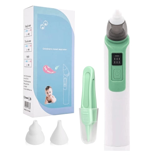 Nasal Aspirator for Baby Electric Nose Aspirator for Toddler Baby Nose Aspirator Adjustable 6 Levels of Suction Automatic Nose Cleaner with 2 Size Nozzles 1 Clip for Newborns and Infants (Green)