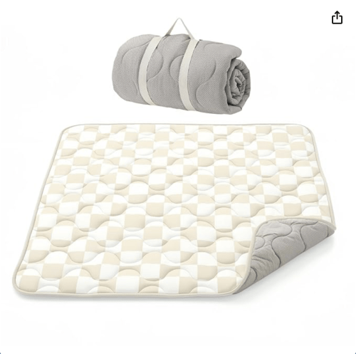 Momcozy Baby Play Mat for Floor, 50x50 Thickened Playpen Mat, Playmate for Baby Tummy Time, Waterproof & Non-Slip, Foldable Outdoor Mat with Carrying Handle, Khaki Plaid