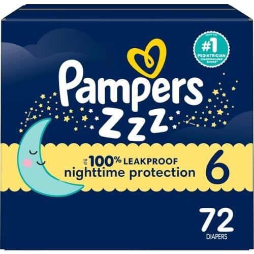 Pampers ZZZ Overnight Diapers, Size 6 (35+ lbs), 72 Count, Nighttime Protection Disposable Baby Diaper, Night Time Leak and Skin Protection