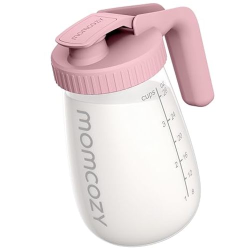 Momcozy Breast Milk Pitcher, Resistant to Heat and Cold Abrupt Temp Swings, No Leak Breast Milk Fridge Storage Container With Wide Mouth, Fast Baby Formula Maker, Breastfeeding Essentials, Pink