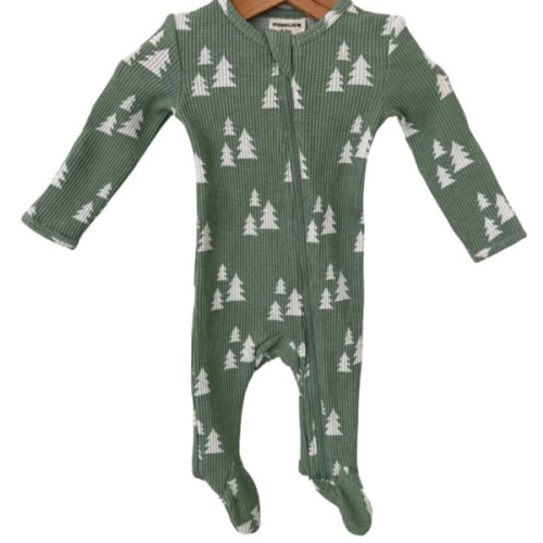 Organic Waffle Basic Zip Footie, Alpine Trees – SpearmintLOVE