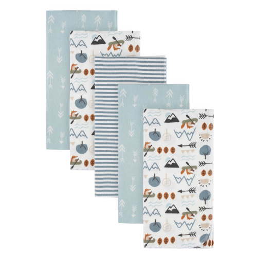 Modern Moments by Gerber Baby & Toddler Boy Flannel Blankets, 5-Pack, Blue Outdoors