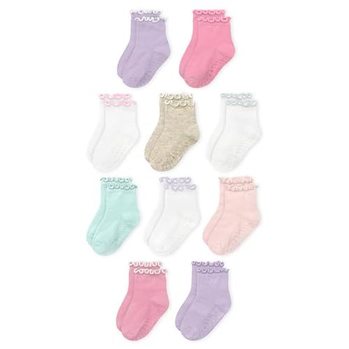 Fruit of the Loom Ruffle Socks for Girls - Cotton Grip Socks for Baby & Toddler