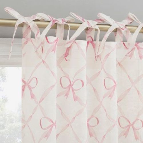 Sun Zero Romy Lattice Bow Sheer Tie Top Curtain Panel Pink