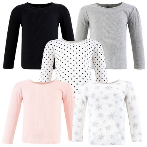 Hudson Baby Infant Girls Thermal Long Sleeve Tees 5pk, Snowflake, 6-12 Months