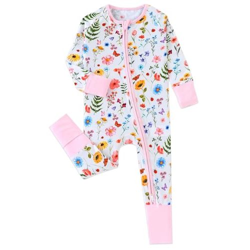Baby Viscose of Bamboo Convertible Footie Pajamas for Boys Girls | Baby Sleep and Play Pajamas with Fold-over Mittens, Foot Cuffs, 2-way Zipper Soft Breathable Tagless Cartoon Romper
