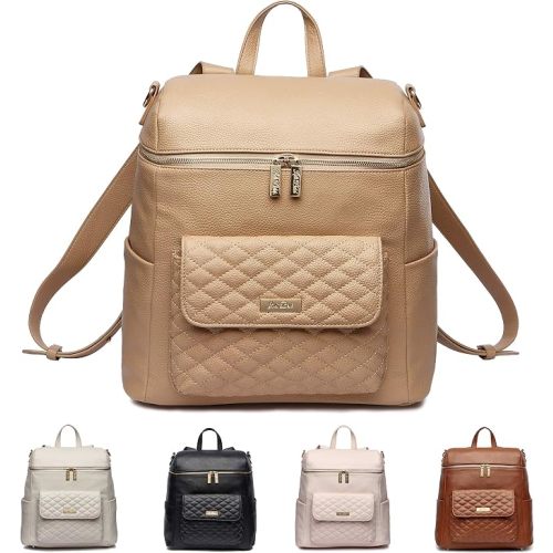 Large Diaper Bag Backpack by Luli Bebe - Designer Modern Vegan Leather Stylish Baby Backpack Diaper Bag for Mom, Multipurpose, Roomy, with Changing Pad (Latte Brown)