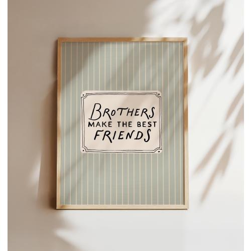Boy Room Quote Wall Art, Brothers Make the Best Friends, Vintage Blue Green, Typography Art