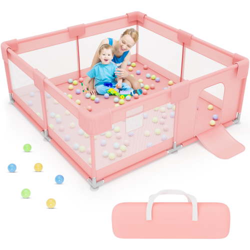 babyeap Baby Playpen,50x50 Inch Baby Playards for Babies and Toddlers,Fence Baby Play Yards for Indoor & Outdoor with Breathable Mesh,Pink