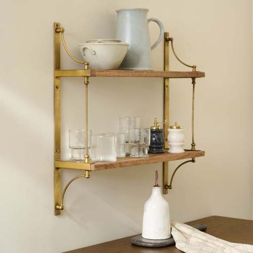 Double Parker Brass and Wood Shelf – Magnolia