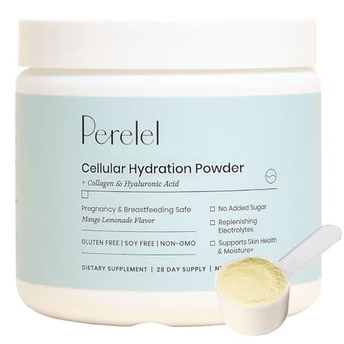 Perelel Hydration Powder, Electrolyte Supplement with Collagen & Hyaluronic Acid, Mango Lemonade Flavor, Soy & Gluten Free, Non GMO, No Added Sugar, 28 Servings