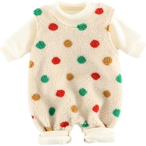 3Months-2Years Infant Baby Boy Girl Winter 2pcs Newborn Plush Polka Dot Overalls & Soft Long-Sleeve Top