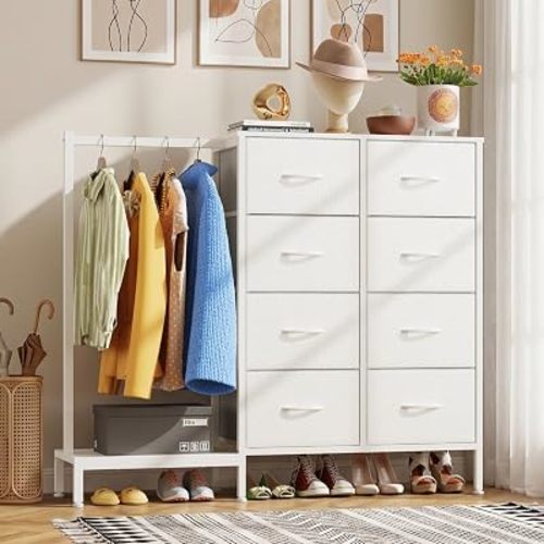 HIGDBFE Dresser with Hanging Rack with 8 Drawers, 50''W Closet