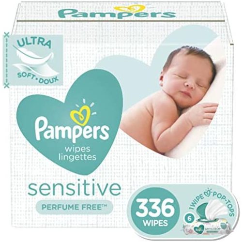 Choose your count - Baby Wipes, Pampers Sensitive Water Based Baby Diaper Wipes, Hypoallergenic and Unscented, 6 Pop-Top Packs, 336 Total Wipes (Packaging May Vary)