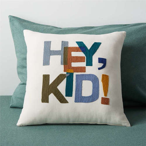 "Hey, Kid!" Embroidered Kids Throw Pillow
