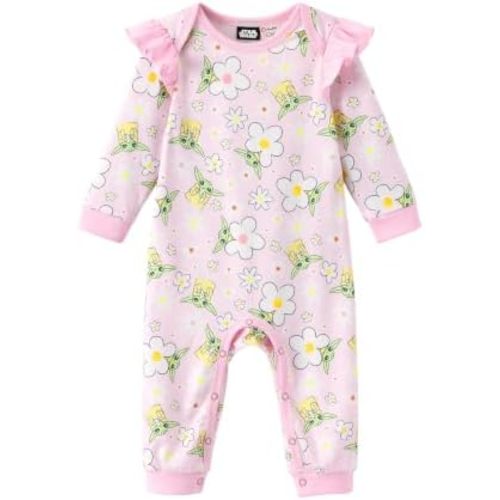 Disney Stitch Princess Minnie Winnie Marvel Baby Girls Ruffle Long Sleeve Romper Footie Outfit for Newborn to Toddler