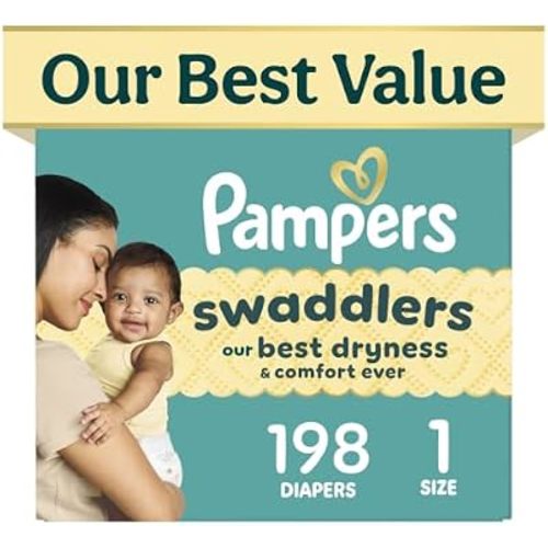 Swaddlers Diapers, Size 1 (8-14 lbs), 198 Count, Fragrance Free, Hypoallergenic, Absorbent, Pediatrician Recommended, Skin Safe